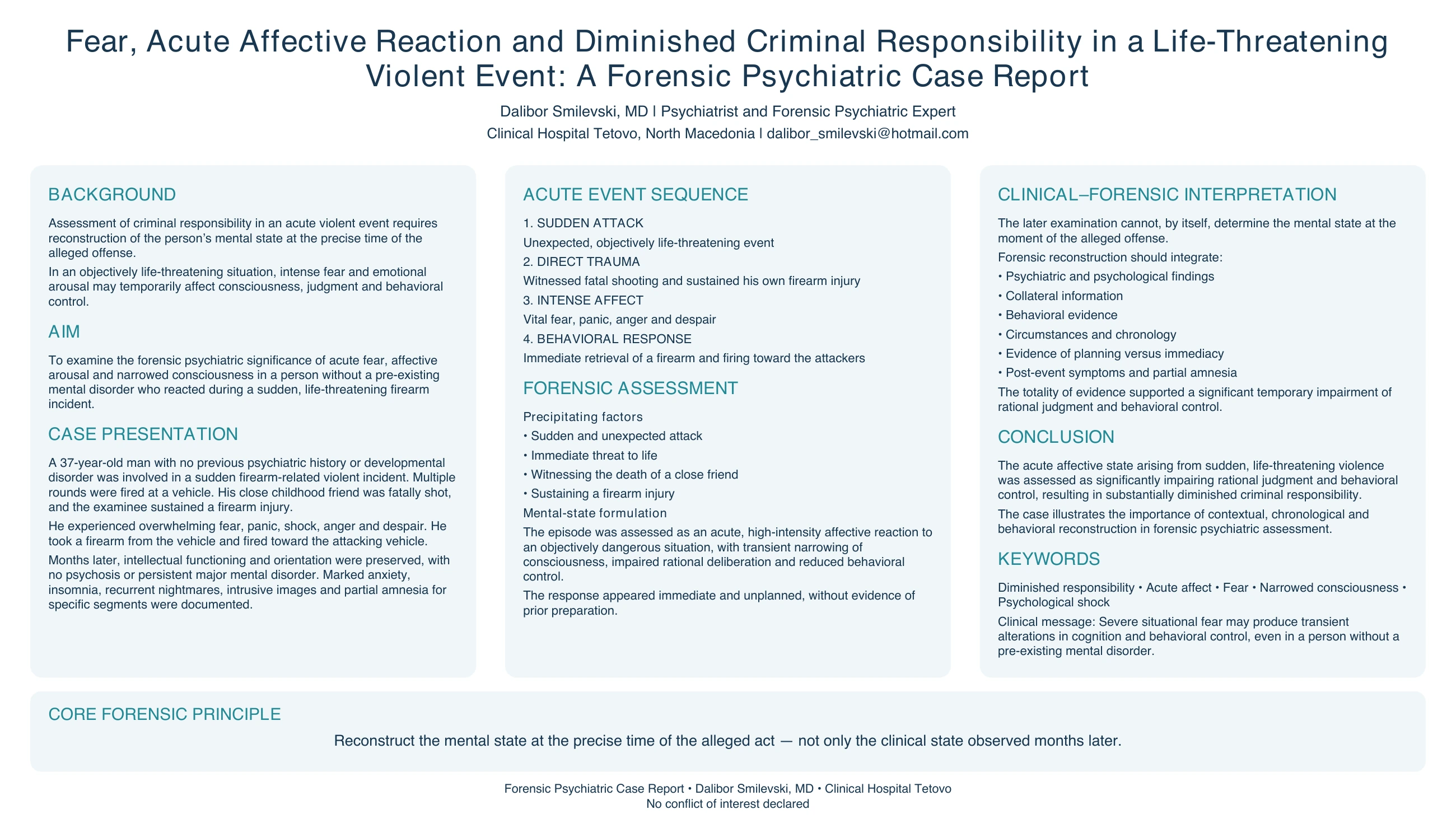 Fear, Acute Affective Reaction and Diminished Criminal Responsibility in a Life-Threatening Violent Event: A Forensic Psychiatric Case Report — Dalibor Smilevski